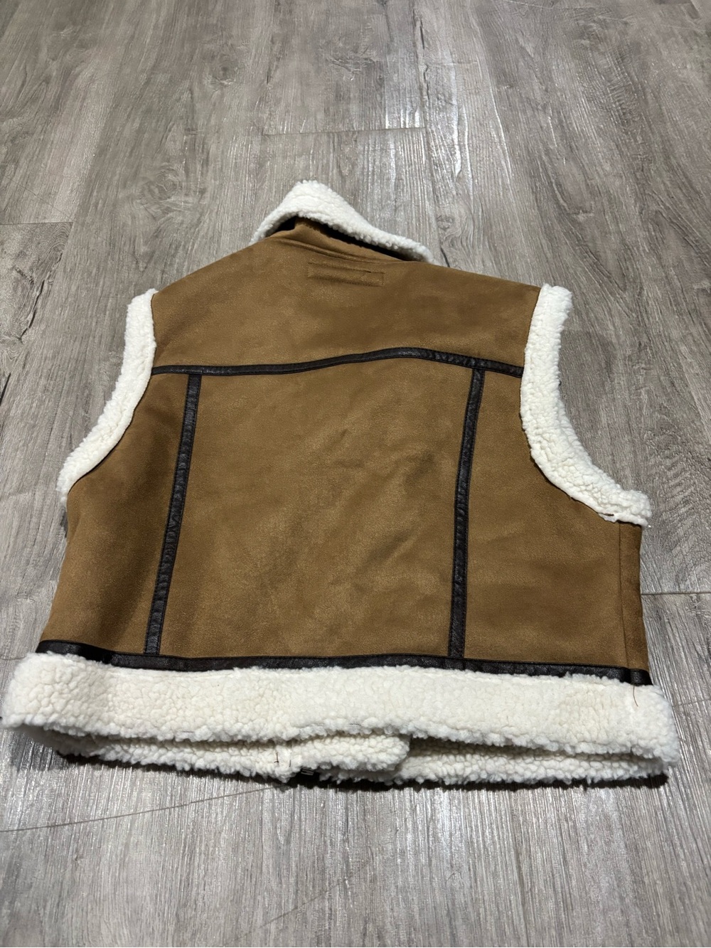 ZARA Combination Fleece Vest Taupe Size Small - Picture 5 of 6